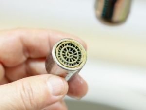 A faucet with an aerator
